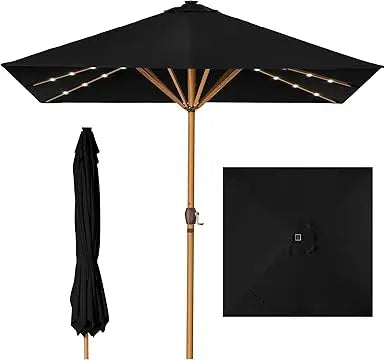 Best Choice Products 9ft Deep Square Solar Powered LED Lighted Patio Umbrella w/Faux Wood Texture, UV-Resistant Fabric