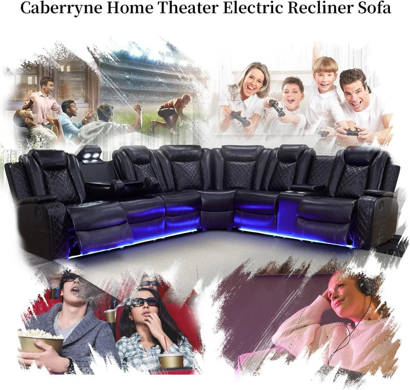 Recliner, Recliner Sofa Sectional Sofa, Air Leather Reclining Corner Sectional Sofa Set, Cup Holder, Storage Console, Sofa