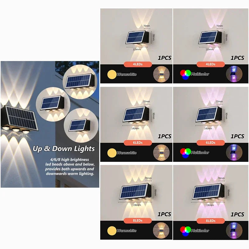 Solar LED Spotlight Outdoor Waterproof Upper Lower Lighting Porch Lights Solar Powered Streetlight for Balcony Courtyard Garden