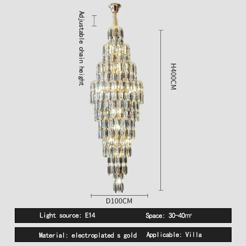 Duplex Building Chandelier Villa Living Room Crystal Lamp Hotel Luxury Chandelier High-end Spiral Staircase Long Chandelier. Gorgeous beauty arrives 30-42 days