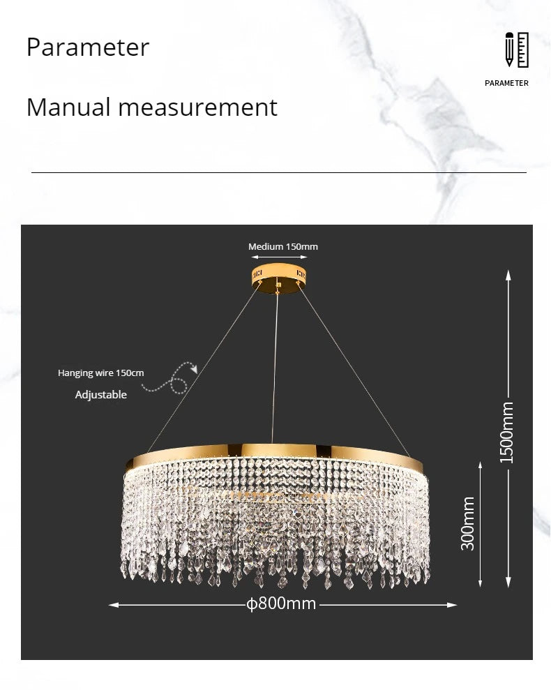 Modern K9 Crystal Chandelier Luxury Gold LED Pendant Lamp Circle Design Hanging Lights for Living Room Home Decoration Lighting Arrival 29-48 days