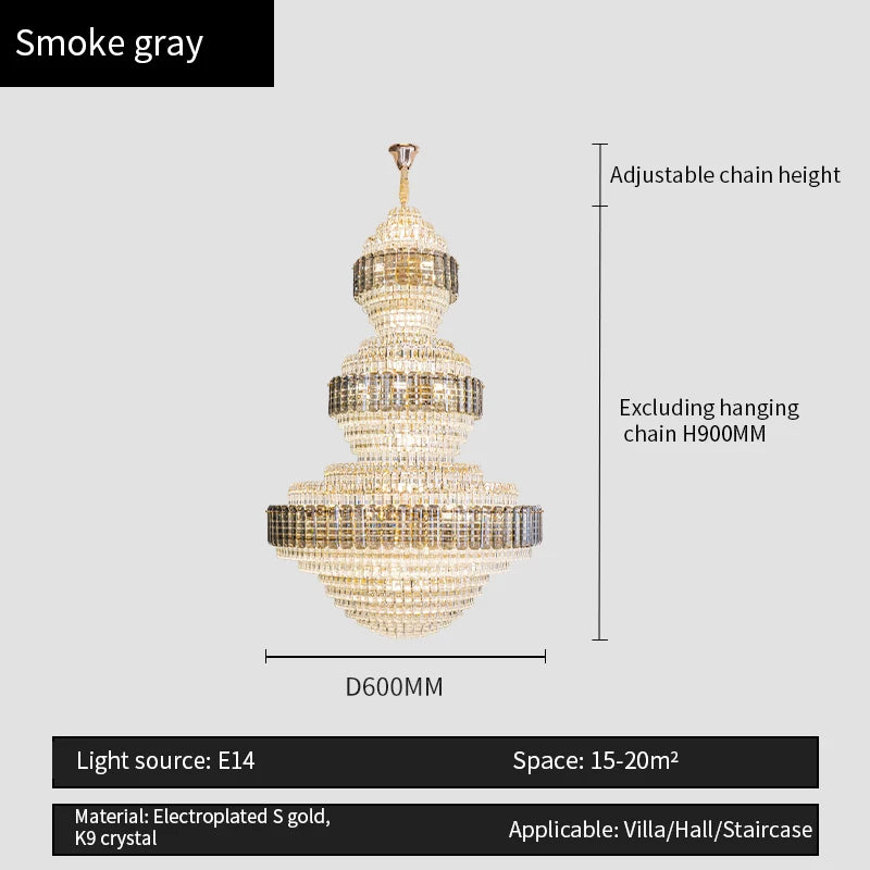 European Duplex Chandelier Luxury Hotel Lobby Loft Crystal Light Creative Personality Villa Living Room Stairwell Big Hanging, this Beauty ships from Europe, Arrival 29- 42 days