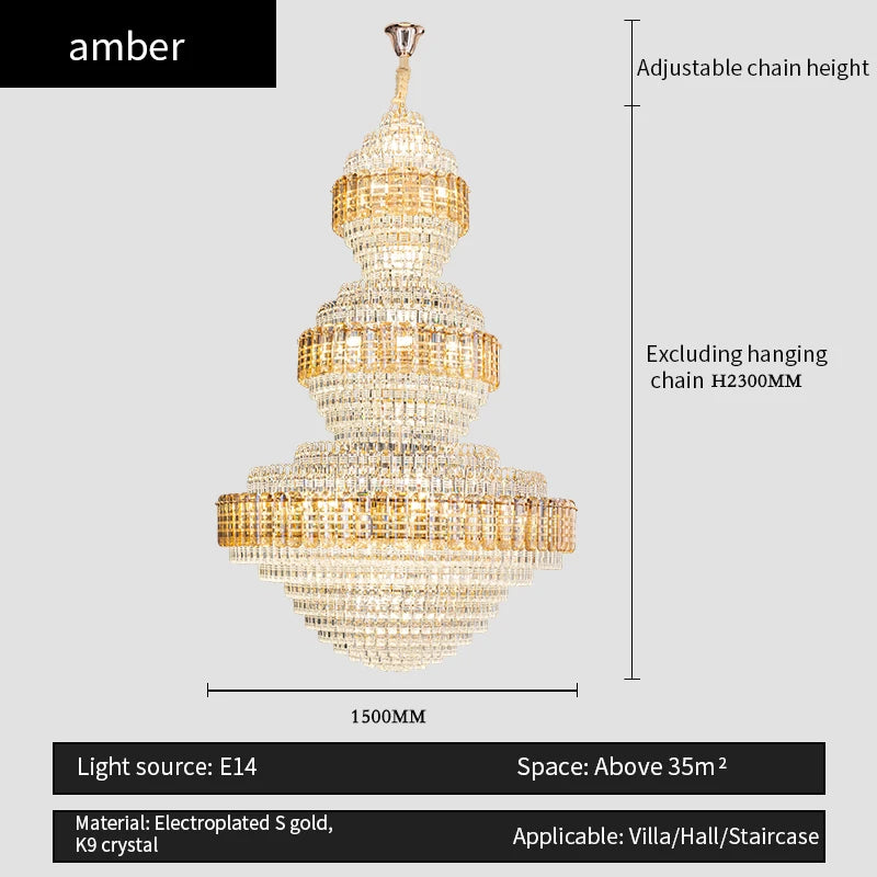 European Duplex Chandelier Luxury Hotel Lobby Loft Crystal Light Creative Personality Villa Living Room Stairwell Big Hanging, this Beauty ships from Europe, Arrival 29- 42 days