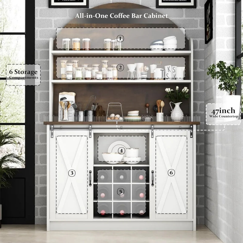 Arched Pantry Cabinet with Open Shelf, Tall Kitchen Pantry Storage Cabinet with Sliding Barn Doors, Farmhouse Kitchen Hutch Cab