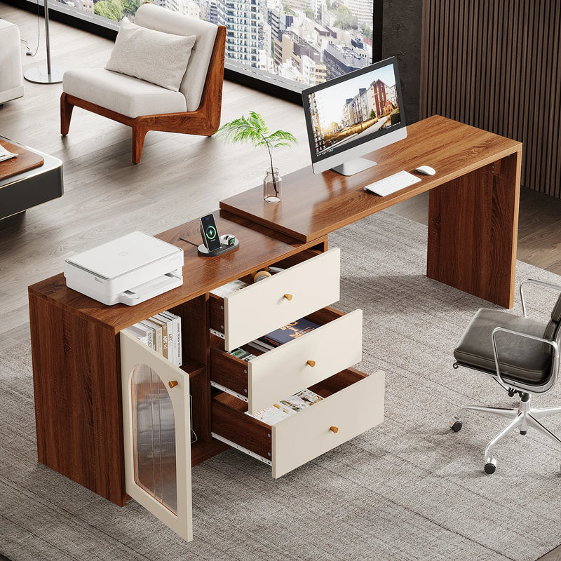 Tribesigns L Shaped Computer Desk with Drawers, Modern Corner Home Office Desk with Reversible Storage Cabinet, Long Study Desk
