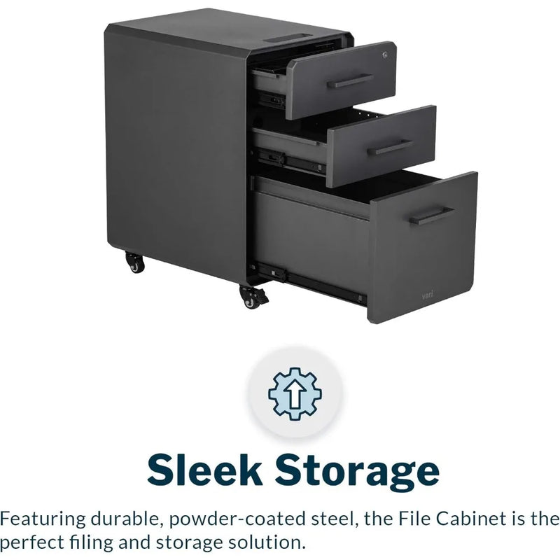 Three Drawer File Cabinet - Mobile Filing Cabinet for Home or Office - Hanging File Storage - Lockable Drawers with Heavy-Duty