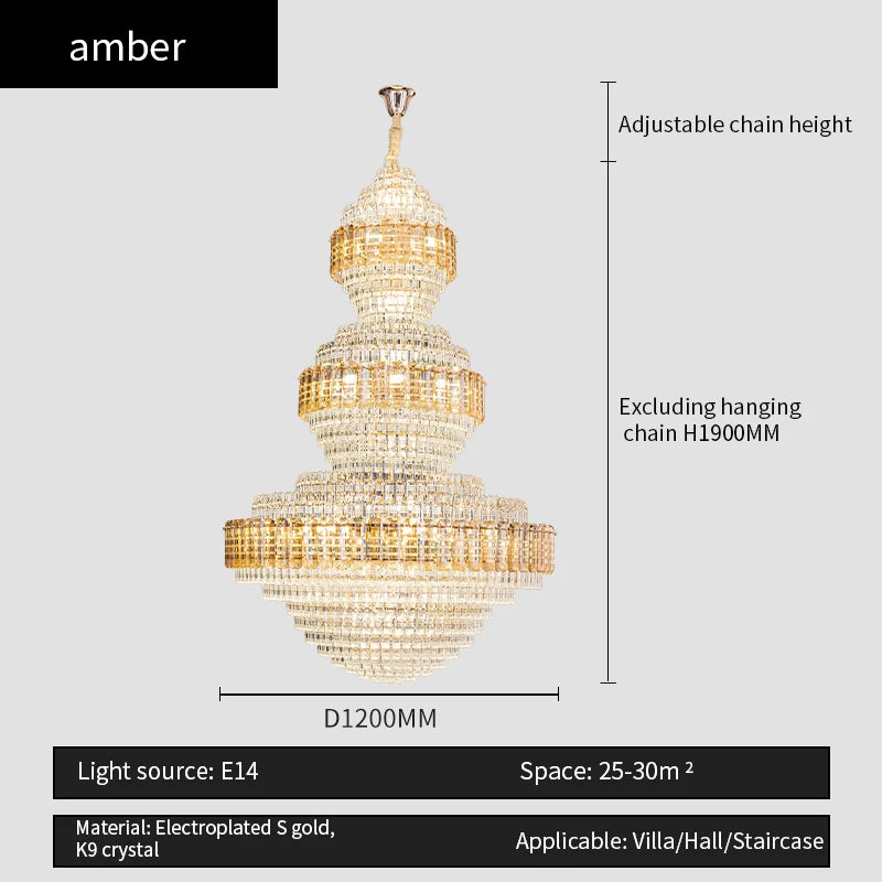 European Duplex Chandelier Luxury Hotel Lobby Loft Crystal Light Creative Personality Villa Living Room Stairwell Big Hanging, this Beauty ships from Europe, Arrival 29- 42 days