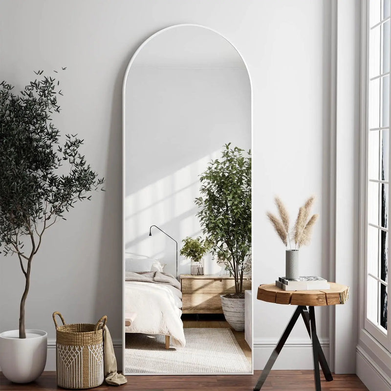 Arched White Full Length Mirror, 64"X21", Large Floor Mirror with Stand, Full Body Mirror for Leaning or Hanging Bedroom