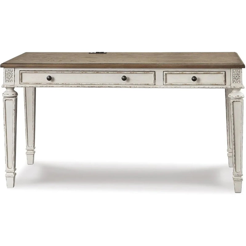 Signature Design by Ashley Realyn Farmhouse 60" Home Office Desk with USB Charging, Chipped White
