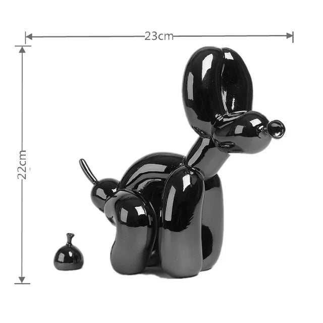 Balloon Dog Statue for Home Decoration, Resin Animal Sculpture, Doggy Poo, Standing Craft, Office Decor, Black and Gold