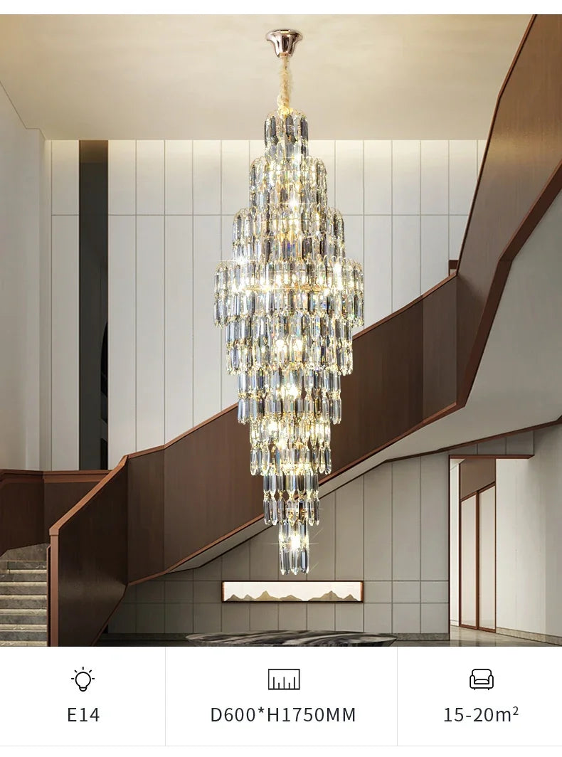 Duplex Building Chandelier Villa Living Room Crystal Lamp Hotel Luxury Chandelier High-end Spiral Staircase Long Chandelier. Gorgeous beauty arrives 30-42 days