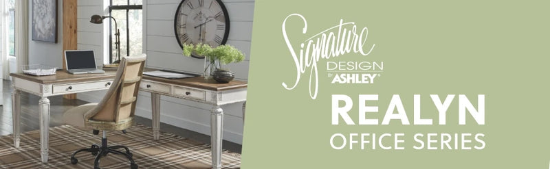 Signature Design by Ashley Realyn Farmhouse 60" Home Office Desk with USB Charging, Chipped White