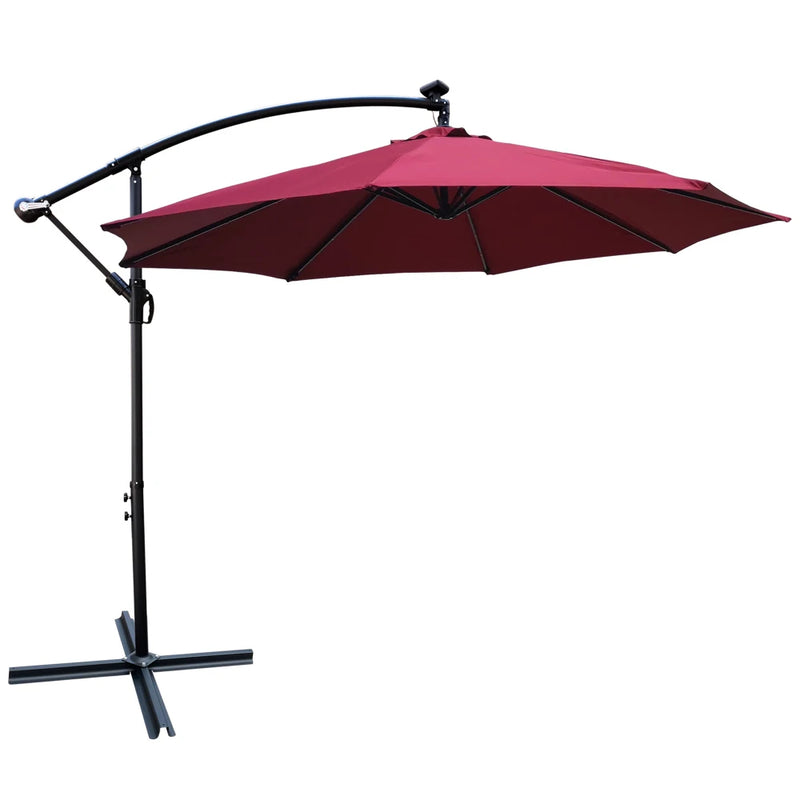 10 ft Outdoor Patio Umbrella Solar Powered LED Lighted Sun Shade Market Waterproof 8 Ribs Umbrella with Crank and Cross Base for