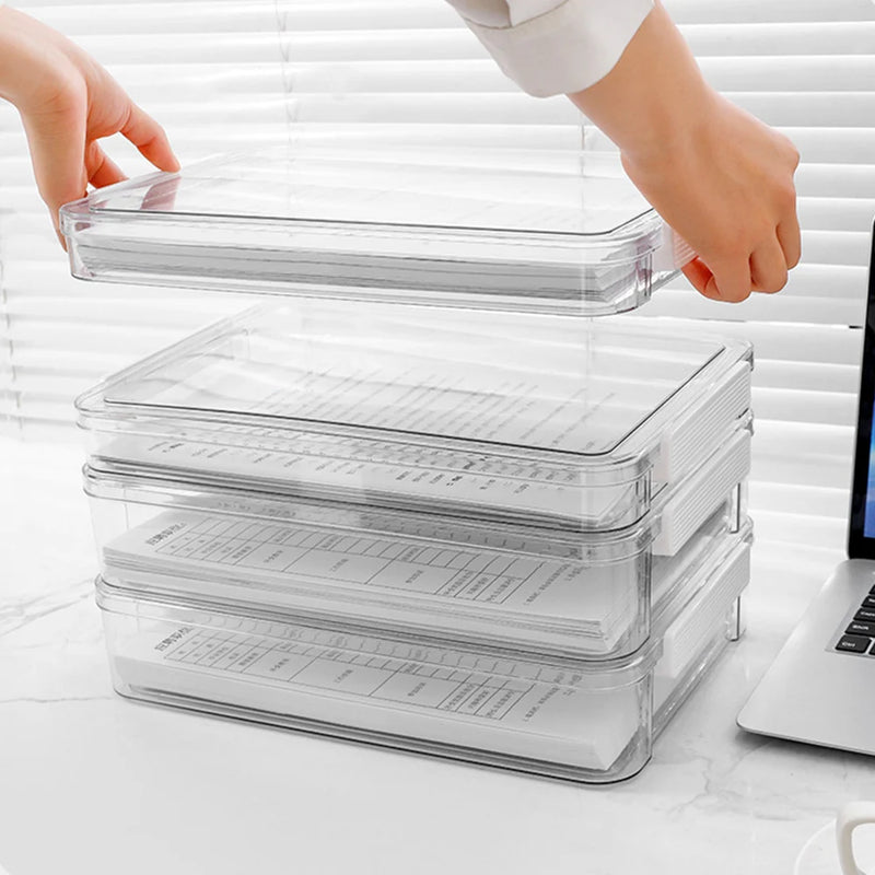 Desktop File Storage Box A4 Document Organizer Case With Lid Stackable Stationery Storage Box Cabinet Desk Clear Container