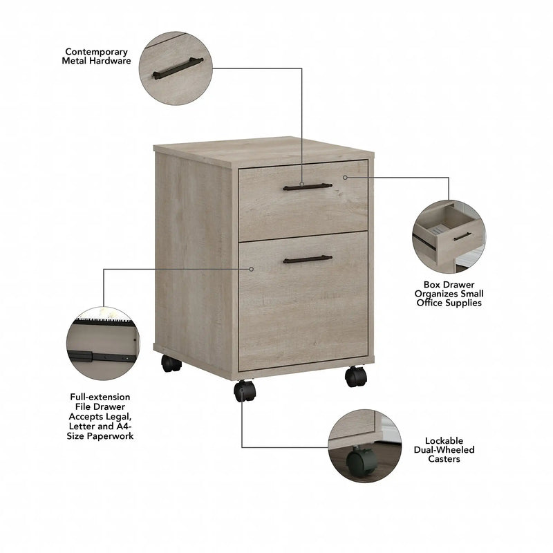 Bush Furniture Key West Mobile File Cabinet, 2 Drawer, Washed Gray