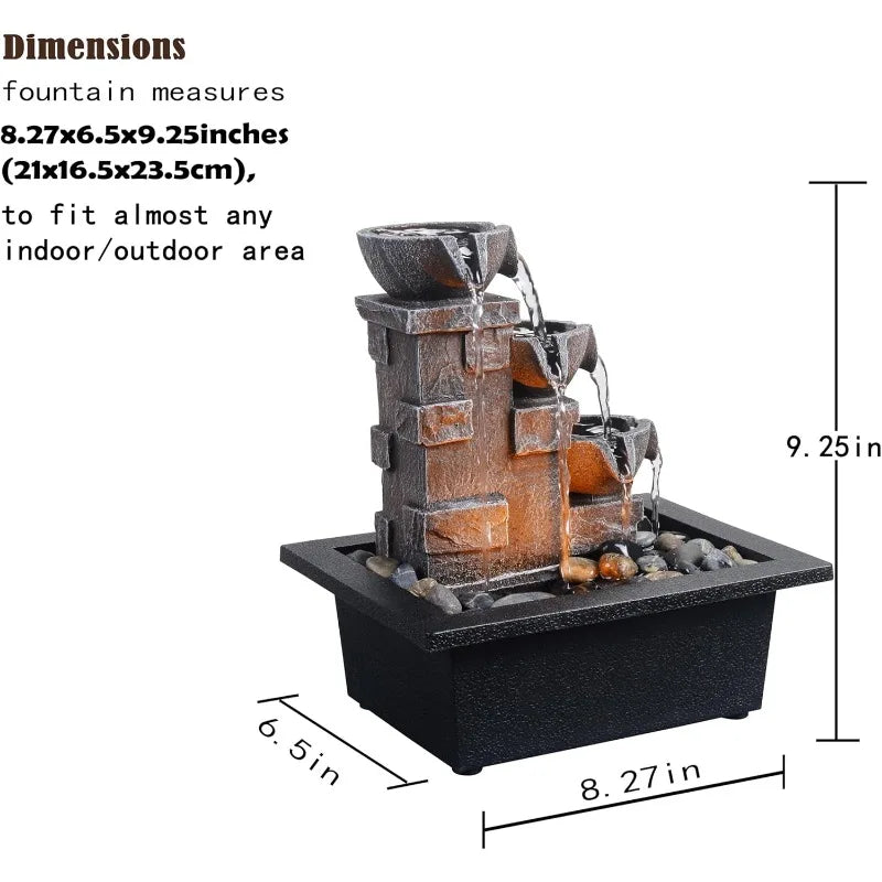 Home Décor Imitation 3-Tier Stone Wall Tabletop Fountain Many Natural River Rock Office Relaxing Desktop Zen Waterfall