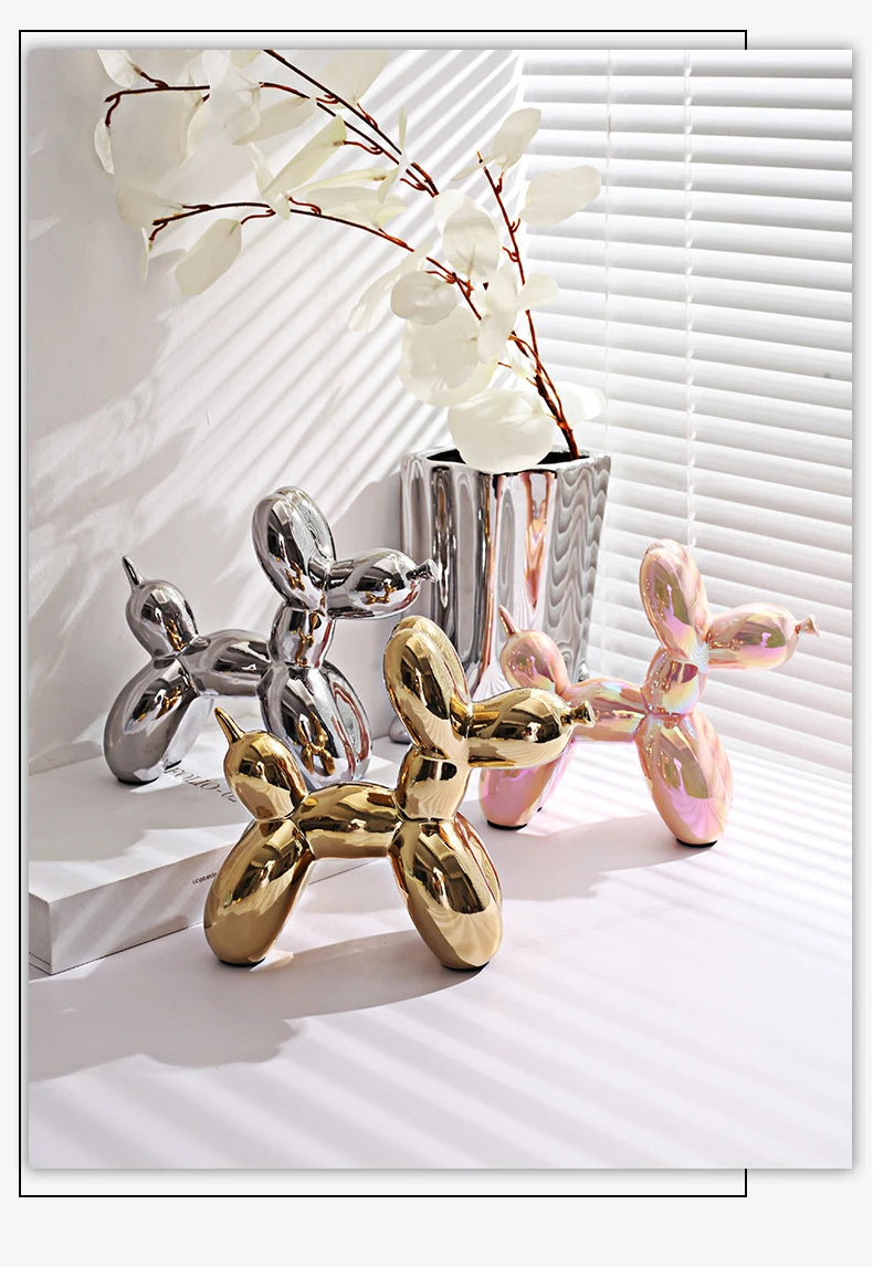 21cm Big Size Ceramic Balloon Dog Abstract Ornament Creative Sculpture Study Room Statue Home Office Accessories Decoration