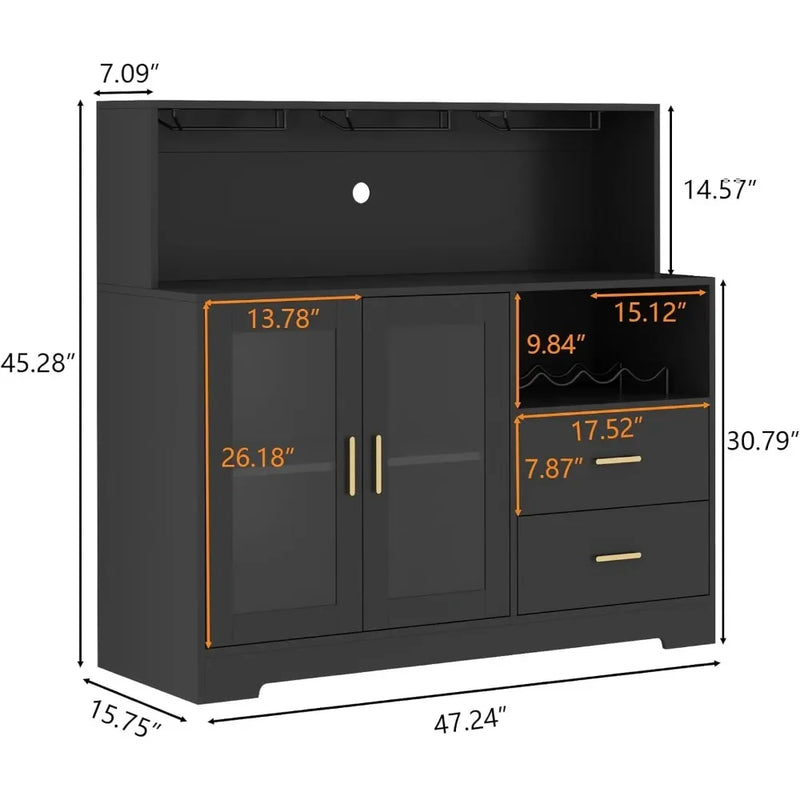 Bar Cabinet with LED Lights, Home Coffee Cabinet with Wine and Glass Rack, Kitchen Buffet Cabinet