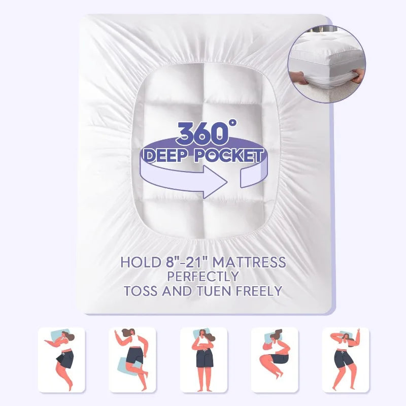 Mattress Topper Queen for Back Pain Relief, Extra Thick Mattress Pad Pillowtop, Soft Mattress Protector Cover