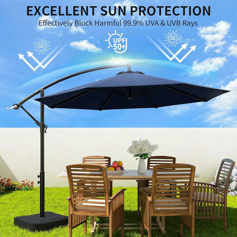 10ft Patio Umbrella with Base Included, Outdoor Offset Cantilever Umbrella w/Upgraded Yarn-dyed Fabric Shade, Sturdy 8 Rids