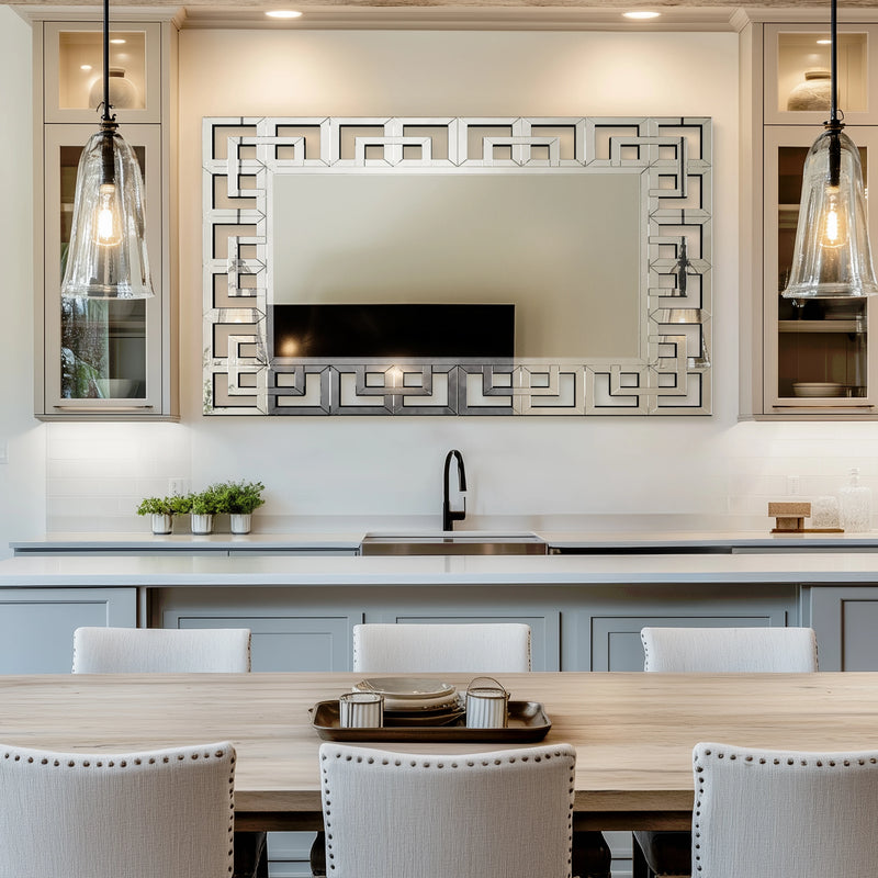 Upgraded 120CM Rectangle Silver Venetian Art Mirror Living Room Bathroom with Beveled Glass Edge Wall Mounted Accent Mirror