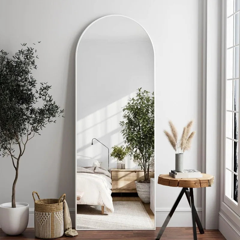 Arched White Full Length Mirror, 64"X21", Large Floor Mirror with Stand, Full Body Mirror for Leaning or Hanging Bedroom