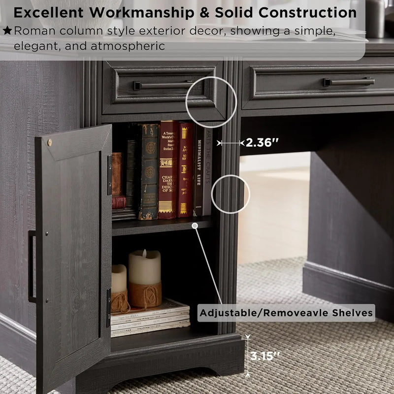 JXQTLINGMU Farmhouse 76" Height Computer Office Desk with Hutch Charging Station Drawers Storage Cabinet Workstation Home
