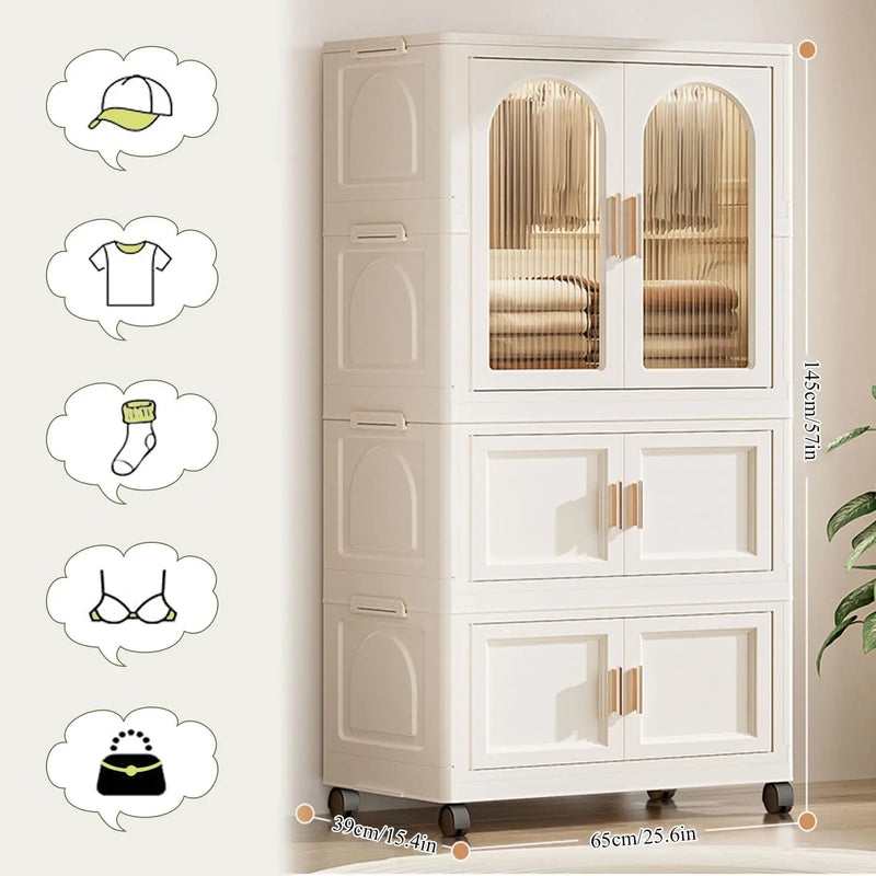 25.59" Side Wide Folding Wardrobe with Magnetic Door
