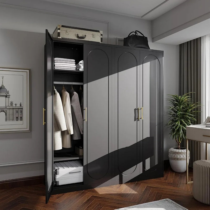 Metal Armoire Wardrobe Closet - 71" Tall Black Clothing Storage Cabinet with Hanging Rod