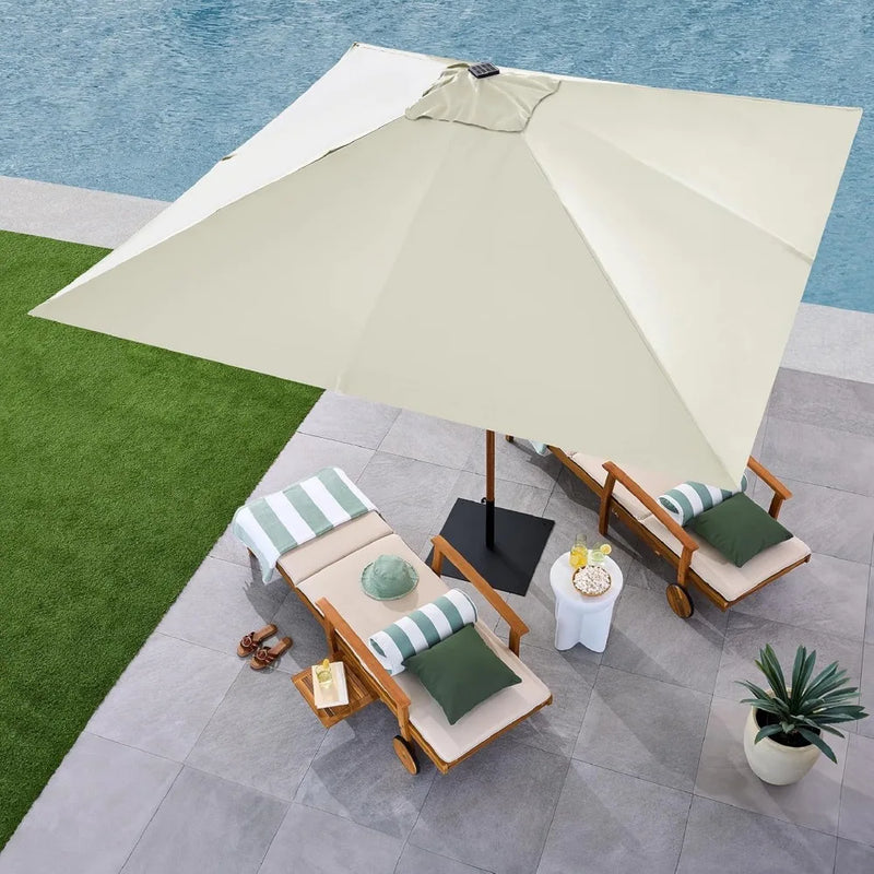Best Choice Products 9ft Deep Square Solar Powered LED Lighted Patio Umbrella w/Faux Wood Texture, UV-Resistant Fabric