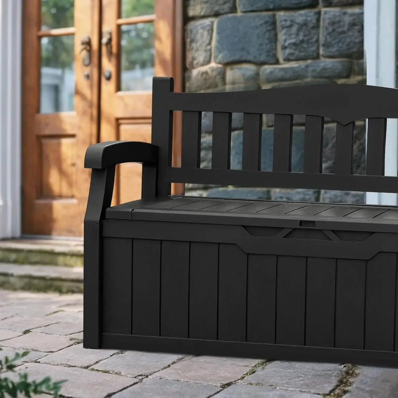 80 Gallon Storage Bench Deck Box lockable for Patio Furniture, Garden Decor and Outdoor Seating for Cushions, Garden Tools and P