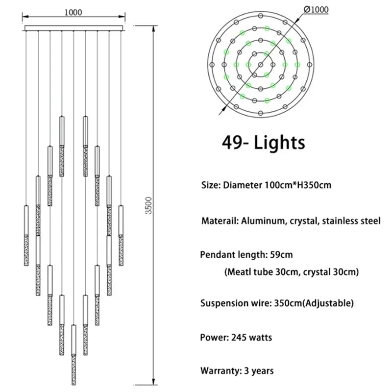 Nordic Minimalist Indoor Pendant Light Fixture Modern Ceiling Crystal Led Chandelier Long Hanging Lamp for Staircase Living Room