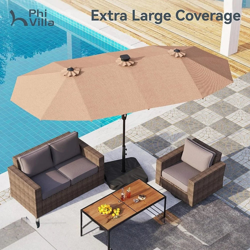 13ft Double-Sided Patio Umbrella with Solar LED Lights Durable Outdoor Market Umbrella UV Resistant Canopy Garden Beach