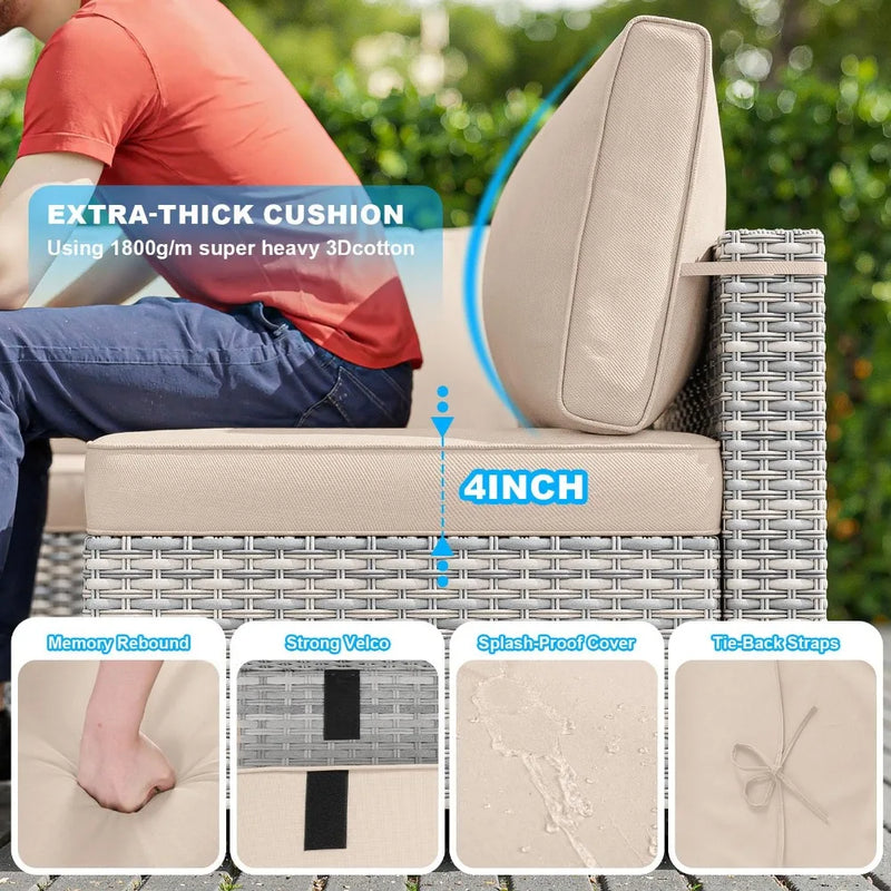 7-Piece Patio Furniture Set, Outdoor Patio Furniture with Thick Cushions, Modular Patio Sofa