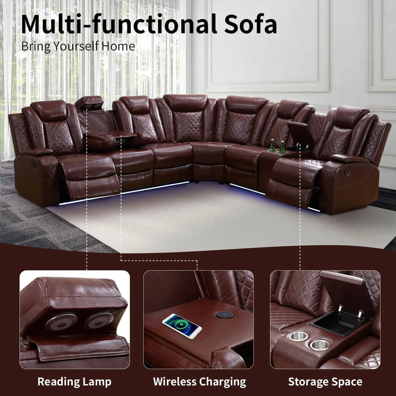 Recliner, Recliner Sofa Sectional Sofa, Air Leather Reclining Corner Sectional Sofa Set, Cup Holder, Storage Console, Sofa