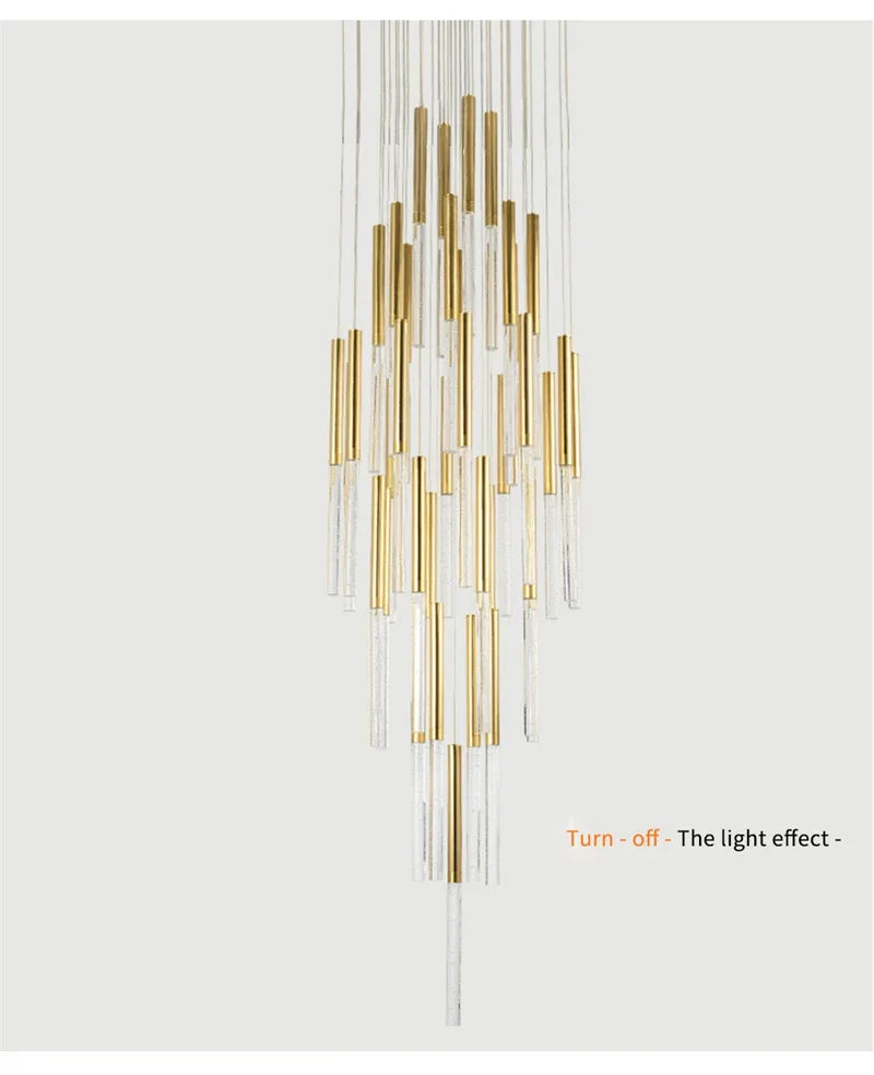 Nordic Minimalist Indoor Pendant Light Fixture Modern Ceiling Crystal Led Chandelier Long Hanging Lamp for Staircase Living Room