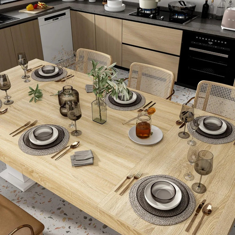 Large 78.7" L Dining Table for 8-10 People, Modern Wood Rectangular Kitchen Tables with Pedestal Legs, Dining Tables