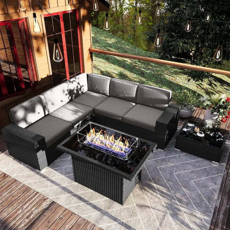 Outdoor Sectional Wicker Conversation Sofa Sets with Coffee Table