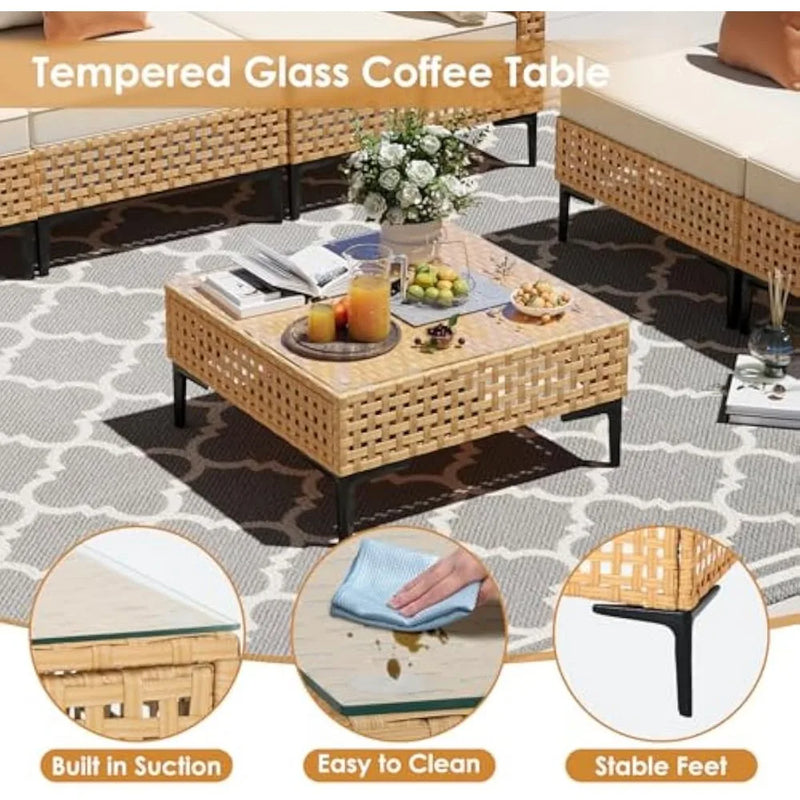 Paito Furniture Set, 110" Large 7-Piece Wicker Outdoor Paito Furniture Sets with Coffee Table,Boho Patioes Set Sectional Sofa
