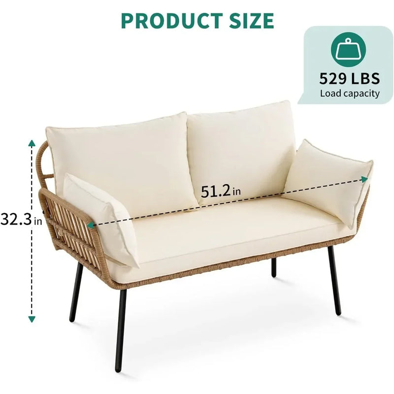 YITAHOME 3 Pieces Patio Furniture Set, Outdoor Wicker Conversation Sectional L-Shaped Sofa with 4 Seater for Backyard