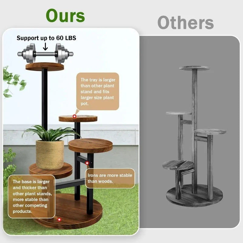 4 Tier Corner Plant Stand, Tall Metal Wood Plant Shelf Holder for Indoor, Outdoor Display Rack Flower Pot Stand