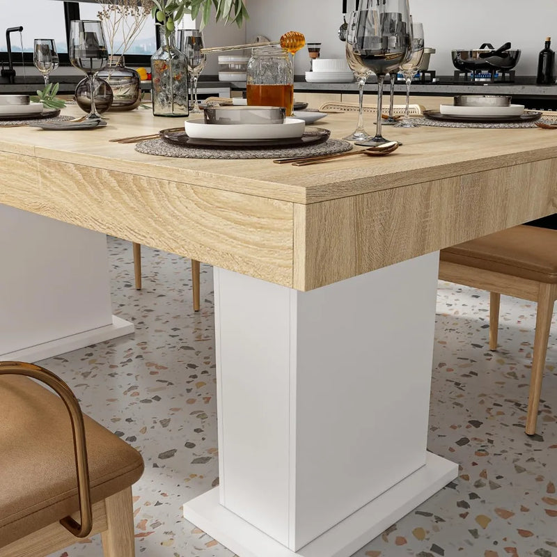 Large 78.7" L Dining Table for 8-10 People, Modern Wood Rectangular Kitchen Tables with Pedestal Legs, Dining Tables