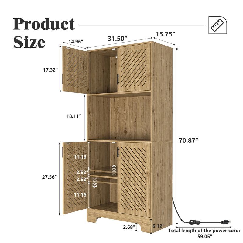 71'' Kitchen Pantry Cabinet Storage Hutch With Microwave Stand Freestanding Pantry Buffet Cabinet with Shelves Cupboard Drawer