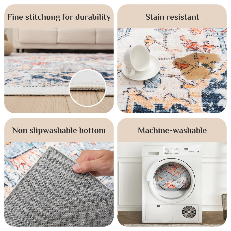 vintage design, washable area rugs non-slip rugs for living room bedroom traditional woven rugs stain resistant