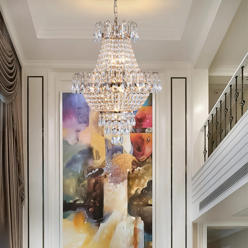 16.9" Luxury Retro Crystal Chandelier European Style Imperial Style Copper Color 7-Light Lighting Fixture Classy Living Room Restaurant Entrance Ceiling Light