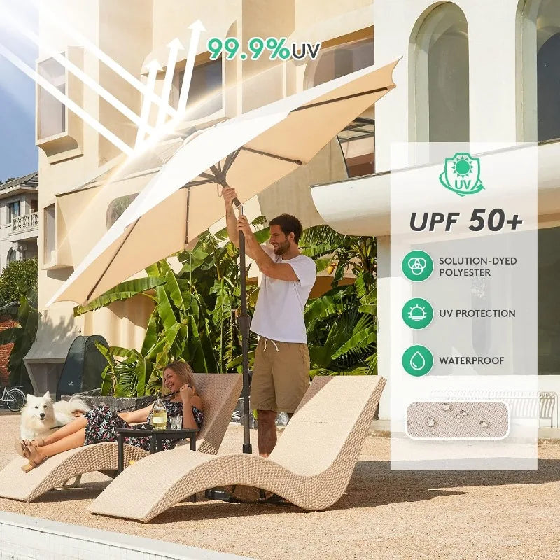 LED Lighted Patio Umbrella, Solar Outdoor Umbrella, Tilt Table Umbrella for Pool, Deck & Yard (Beige)