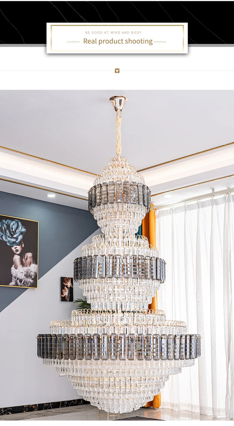 European Duplex Chandelier Luxury Hotel Lobby Loft Crystal Light Creative Personality Villa Living Room Stairwell Big Hanging, this Beauty ships from Europe, Arrival 29- 42 days