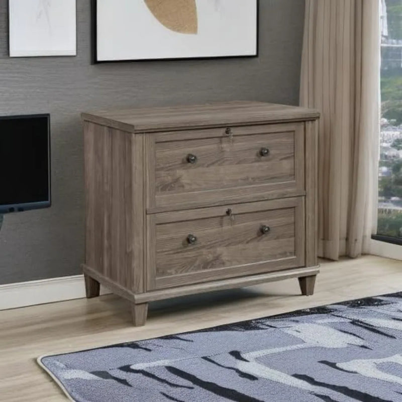 Filing Cabinet, 2 Drawer Lateral File Cabinet for Home Office, Filing Cabinet with Lock, in Emery Oak, Durable, Engineered Wood
