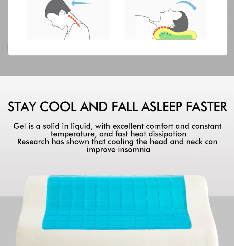 Gel Pillow Orthopedic Memory Foam Pillow 60x40cm Soft Summer Ice-cool Slow Rebound Sleep BedPillow With Pillowcase Health Care