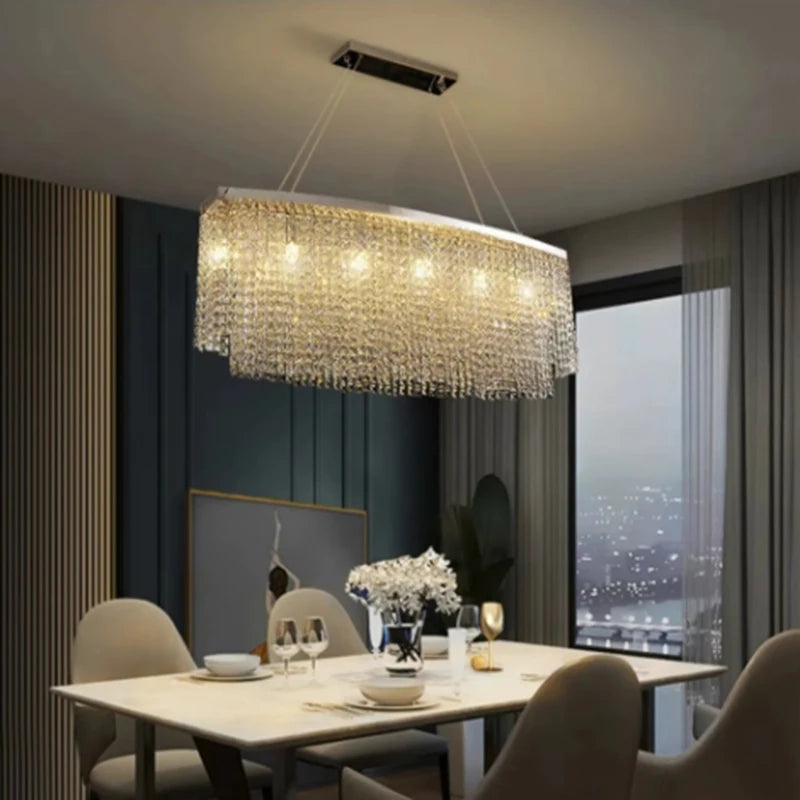 Luxury Crystal Brushes Chrome Gold Ceiling Chandeliers Hanging Lamps Lamp Gloss Home Decor Oval For Dining Table Arrival 8-12 days